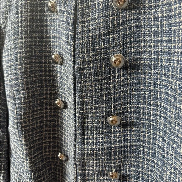 Zara Navy Tweed Blazer with Silver Buttons - Picture 2 of 6